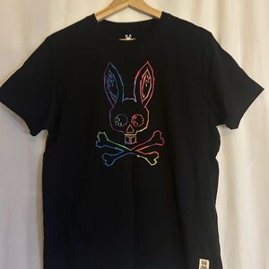 Psycho Bunny Black Tee with Multicolor Logo